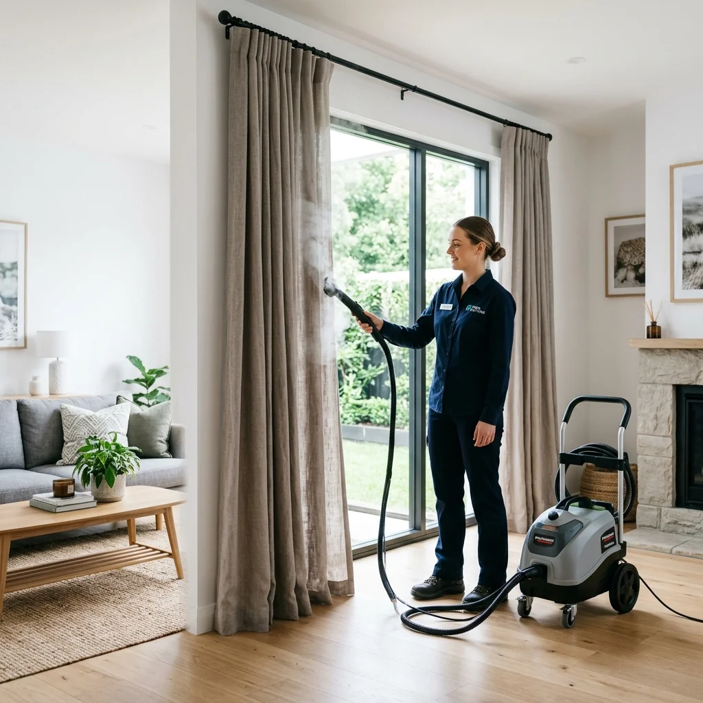 Curtain cleaning equipment set up in a home